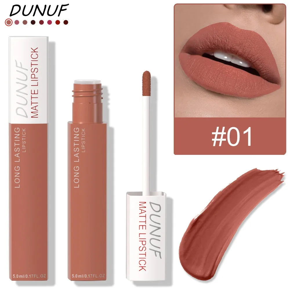 8 Colors Matt Velvet Lip Gloss Brown Red Nude Liquid Lipstick Long Lasting Waterproof Non-Stick Cup Lip Glaze Lips Tint Makeup