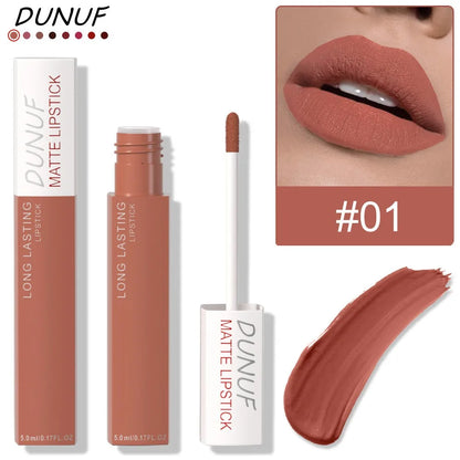 8 Colors Matt Velvet Lip Gloss Brown Red Nude Liquid Lipstick Long Lasting Waterproof Non-Stick Cup Lip Glaze Lips Tint Makeup