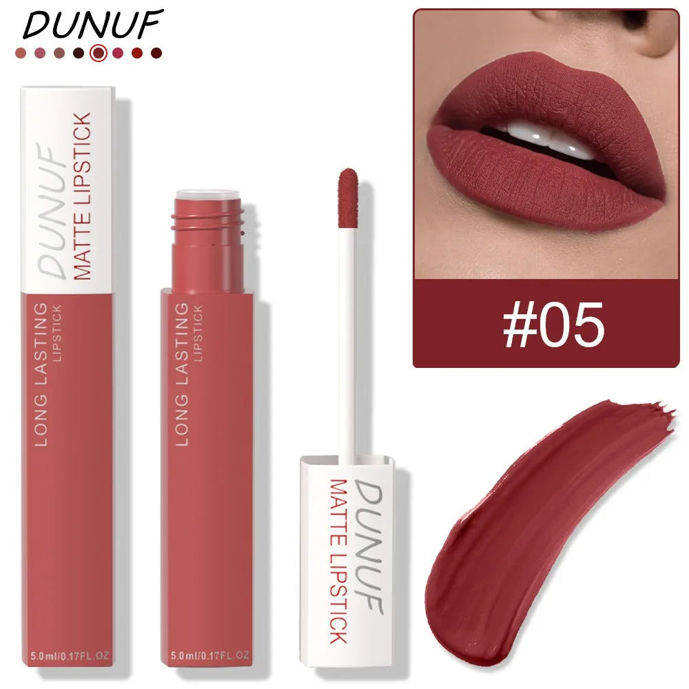 8 Colors Matt Velvet Lip Gloss Brown Red Nude Liquid Lipstick Long Lasting Waterproof Non-Stick Cup Lip Glaze Lips Tint Makeup