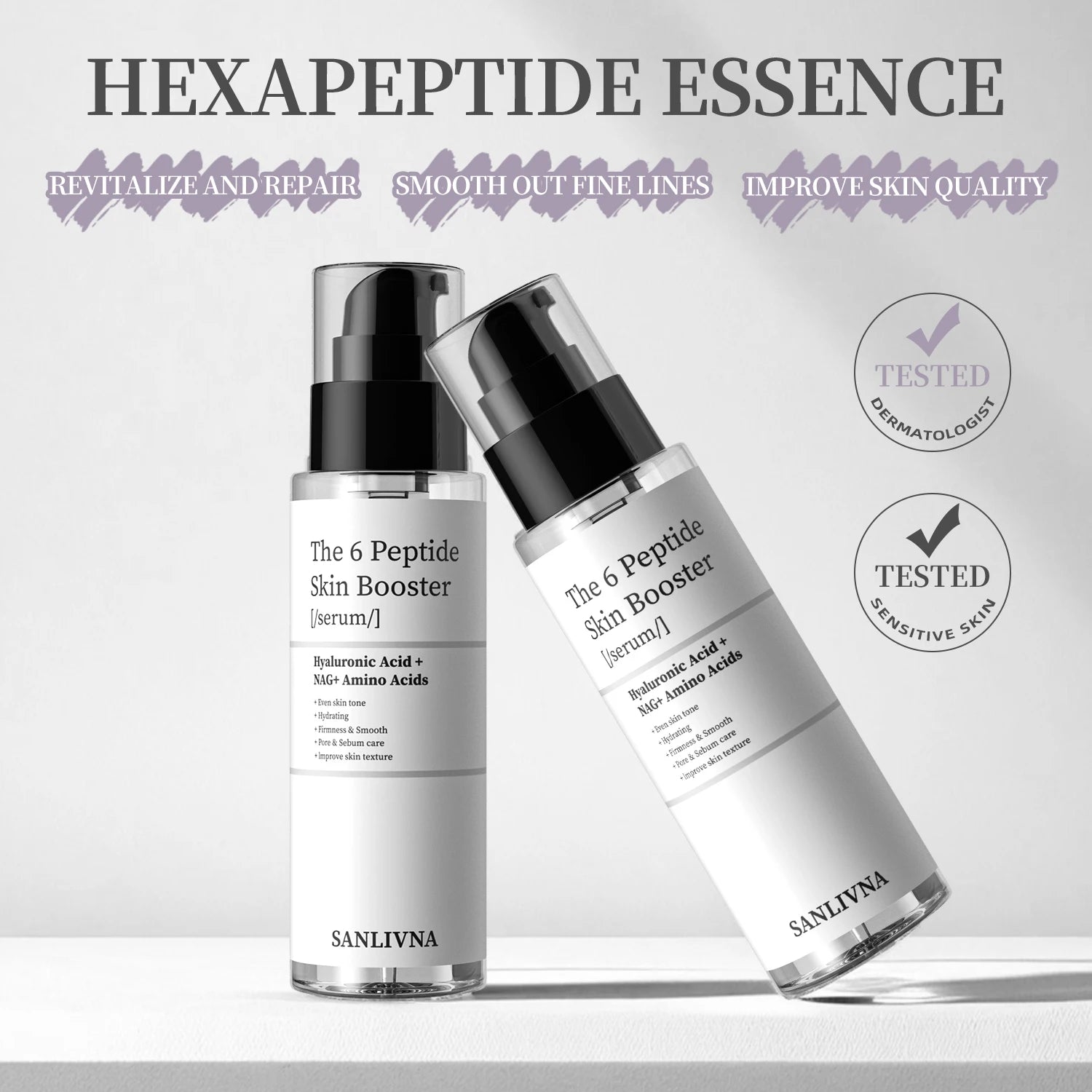 6 Peptide Essence Facial Refreshing Skin Care Set Contains Collagen to Improve Fine Lines, Brighten Skin, Moisturize and Nourish