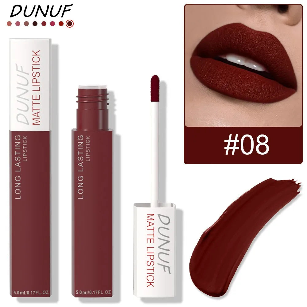 8 Colors Matt Velvet Lip Gloss Brown Red Nude Liquid Lipstick Long Lasting Waterproof Non-Stick Cup Lip Glaze Lips Tint Makeup