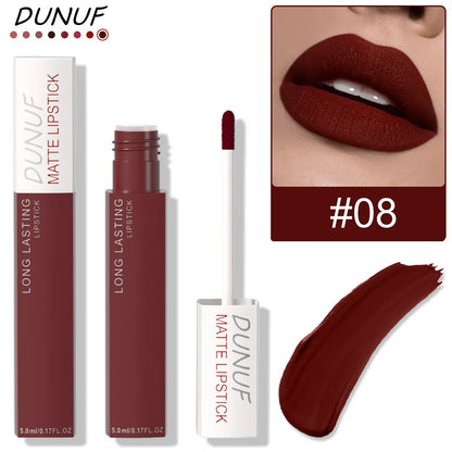 8 Colors Matt Velvet Lip Gloss Brown Red Nude Liquid Lipstick Long Lasting Waterproof Non-Stick Cup Lip Glaze Lips Tint Makeup