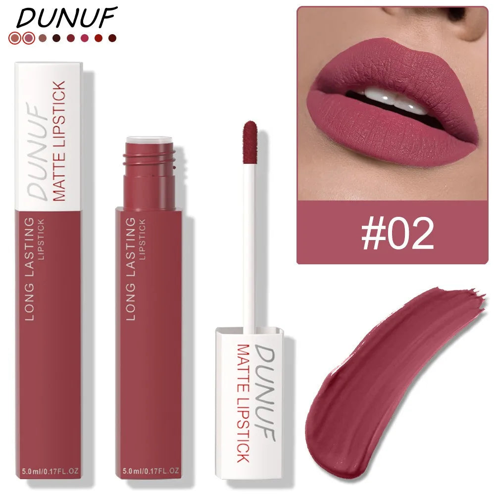 8 Colors Matt Velvet Lip Gloss Brown Red Nude Liquid Lipstick Long Lasting Waterproof Non-Stick Cup Lip Glaze Lips Tint Makeup