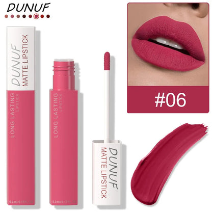 8 Colors Matt Velvet Lip Gloss Brown Red Nude Liquid Lipstick Long Lasting Waterproof Non-Stick Cup Lip Glaze Lips Tint Makeup