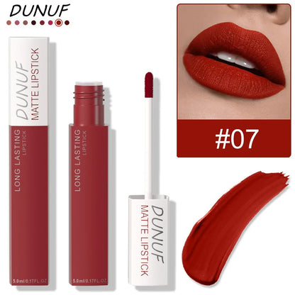 8 Colors Matt Velvet Lip Gloss Brown Red Nude Liquid Lipstick Long Lasting Waterproof Non-Stick Cup Lip Glaze Lips Tint Makeup