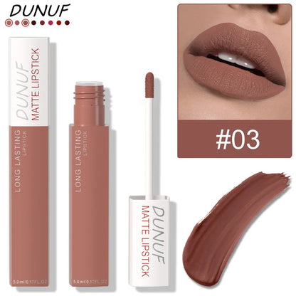 8 Colors Matt Velvet Lip Gloss Brown Red Nude Liquid Lipstick Long Lasting Waterproof Non-Stick Cup Lip Glaze Lips Tint Makeup